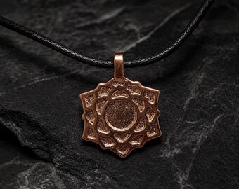 Rose Gold Bronze Sahasrara Necklace, Crown Chakra Pendant on Black Cord