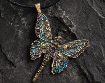 Hand-Painted Gold Bronze Butterfly Pendant Necklace | Vibrant Nature-Inspired Artisan Jewelry
