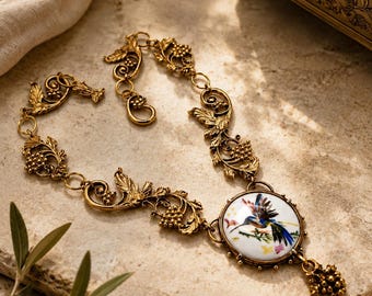One-of-a-Kind Bronze Necklace | Hummingbird Enamel Miniature | Handmade Art Jewelry