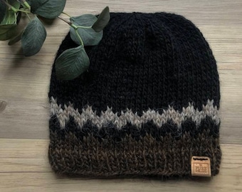 Authentic Icelandic wool hat. Warm hand knit wool hat in black and brown. Unisex, made to order