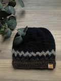 Authentic Icelandic wool hat. Warm hand knit wool hat in black and brown. Unisex, made to order product logo
