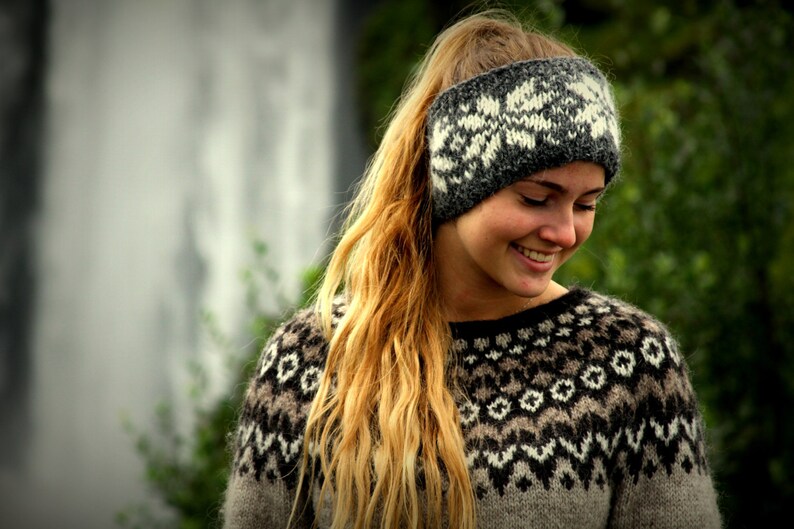 Icelandic Headband / Ear Warmer. Grey With White Snow Flake Etsy