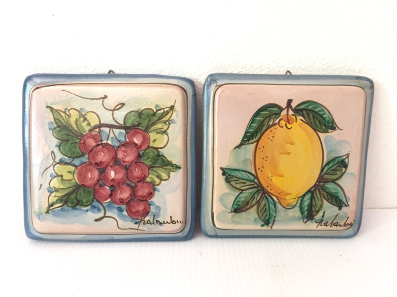Vintage 2 Italian Fruit Decorative Wall Tiles Lemon Grapes Etsy