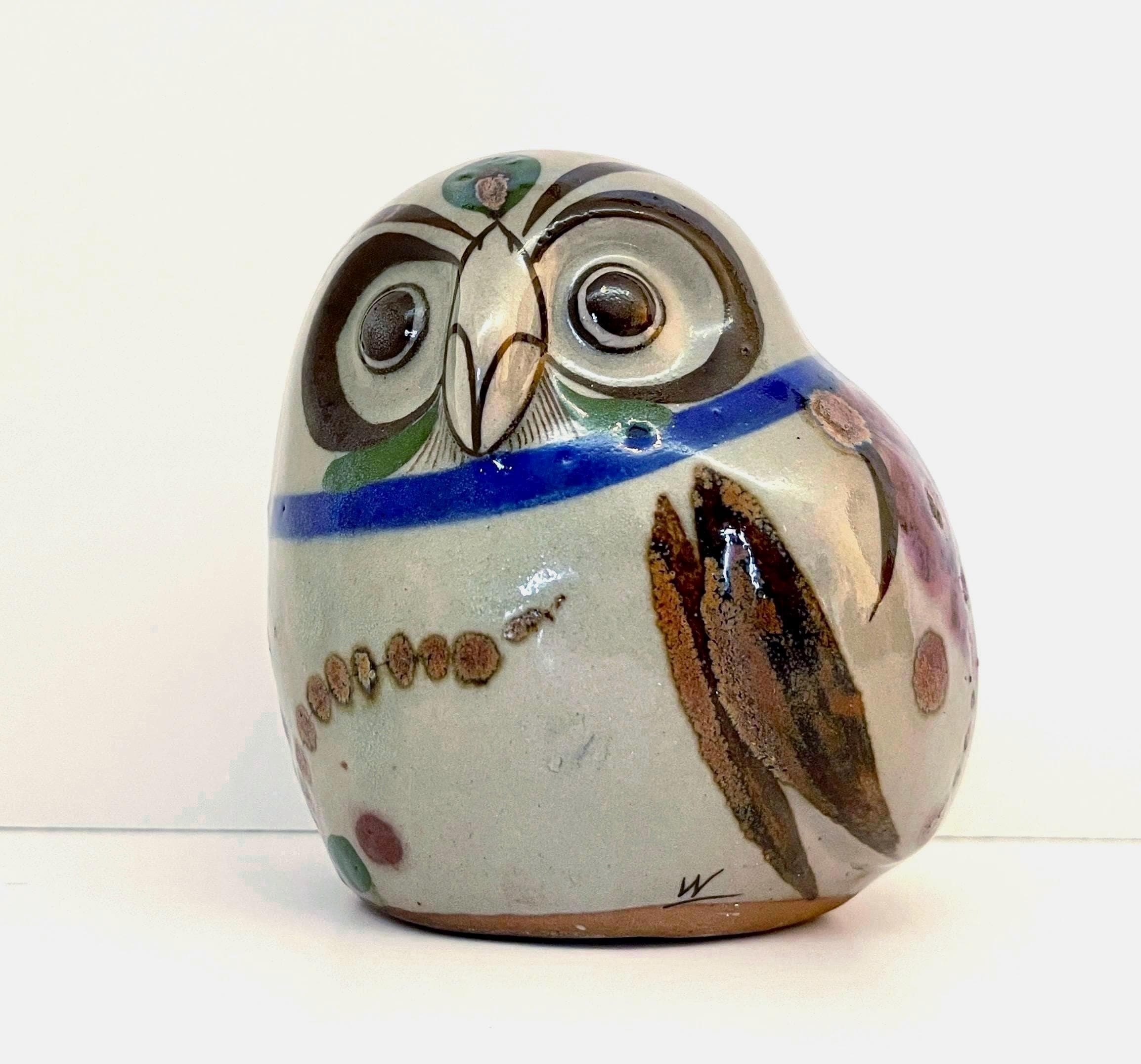 Vintage Signed Jorge Wilmot Ceramic Owl Rattle Tonala