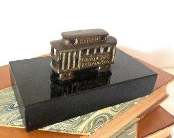 Vintage Mini Die Cast Brass SF Cable Car Black Marble Base