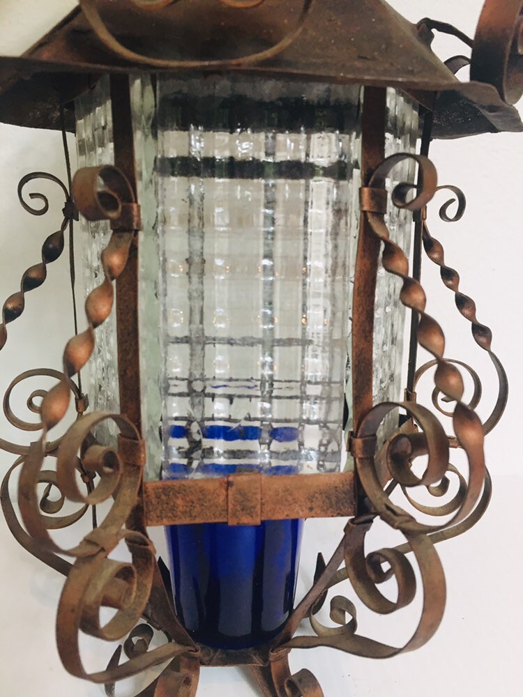 Vintage Spanish Revival Vintage Iron Scroll Lantern with Wall | Etsy