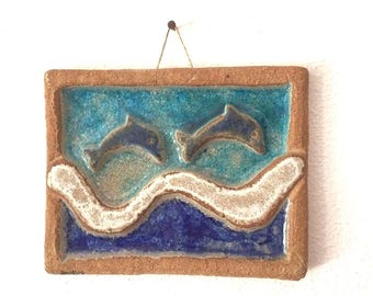 Vintage Handcrafted Colorful Fish Ceramic Wall Tile | Dolphins