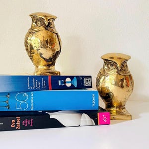 Mid Century Pair Large Brass Owls Bookends Mantle Decor Regency Hong Kong