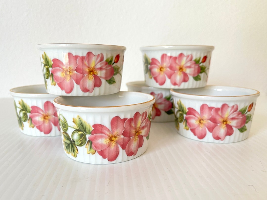 Vintage Set 6 Royal Worcester Pershore Ramekins Pink Flowers Etsy