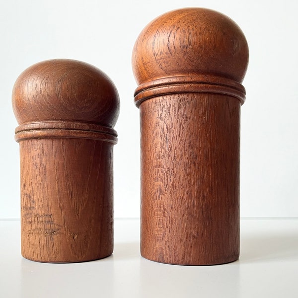 Mid Century Dansk Teak Round Top Pepper Mill Salt Shaker Pepper Grinder Gunnar Cyren Danish Modern Denmark