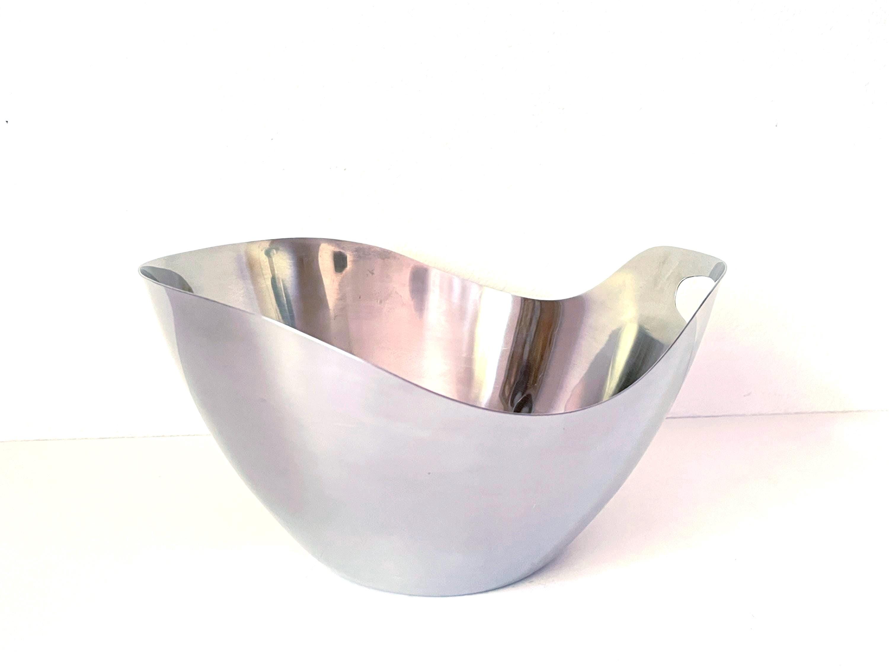 Mid Century Danish Modern Stainless Sculptural Wave Salad Bowl Denmark