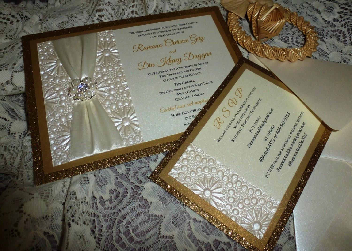 Ivory and Gold Wedding Invitation sample Pearl and Etsy