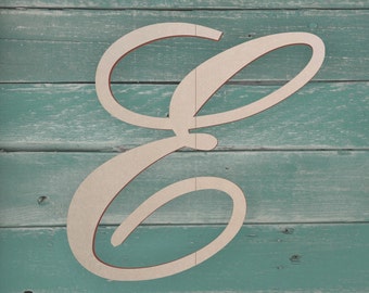 Wooden Monogram Letter - Large or Small, Unfinished, Cursive Wooden Letter - Perfect for Crafts, DIY, Weddings - Sizes 1" to 42"