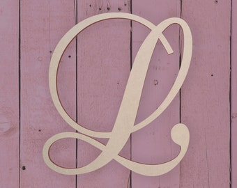 Wooden Monogram Letter - Large or Small, Unfinished, Cursive Wooden Letter - Perfect for Crafts, DIY, Weddings - Sizes 1" to 42"