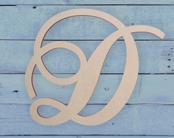 Script Monogram Letter - Large or Small, Unfinished, Cursive Wooden Letter - Perfect for Crafts, DIY, Weddings - Sizes 1&quot; to 42&quot;