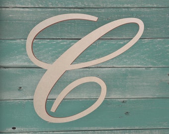 Large Wood Monogram Letter - Large or Small, Unfinished, Cursive Wooden Letter - Perfect for Crafts, DIY, Weddings - Sizes 1" to 42"