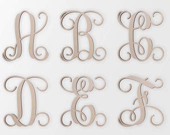 Unfinished Wooden Letters in the VINE MONOGRAM Font Style