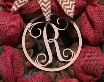 Wooden Monogram Letter in Circle Frame - Large or Small, Unfinished, Cursive  - Perfect for Crafts, DIY, Weddings - Sizes 1" to 42"