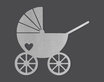 Metal Wall Art Baby carriage with heart  Cutout-  Wall Art, Wall Decor, Home Decor, Wall Hanging, Unfinished and Available in Many Sizes