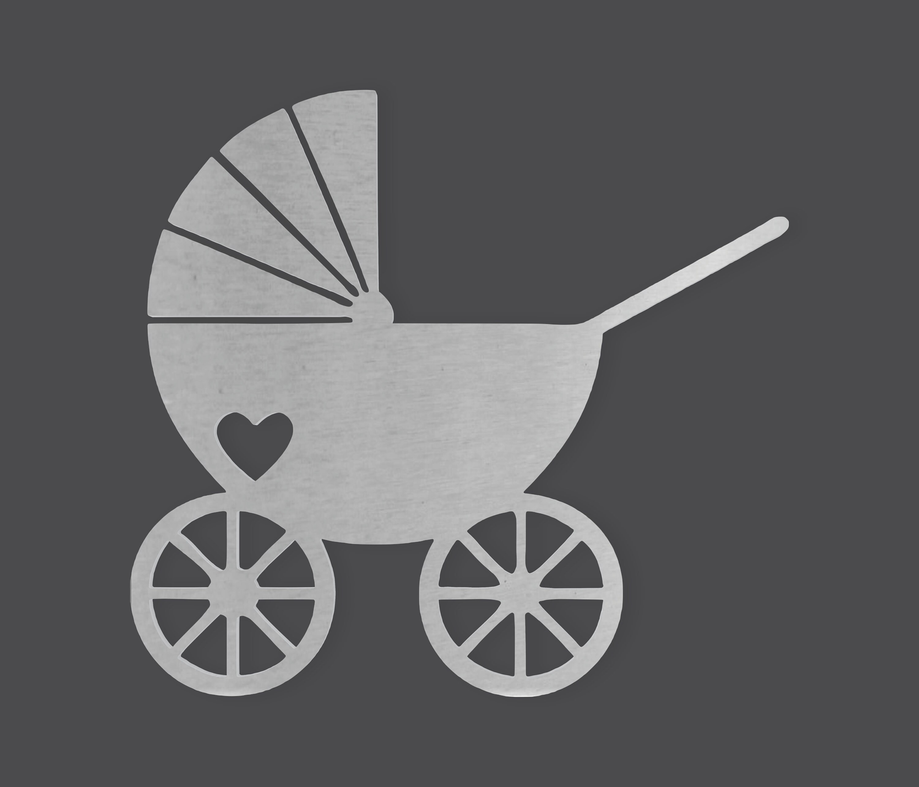 Metal Wall Art Baby carriage with heart  Cutout-  Wall Art, Wall Decor, Home Decor, Wall Hanging, Unfinished and Available in Many Sizes