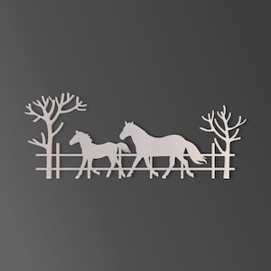 Metal Wall Art, Metal Sign Horse and Foal, Horse Landscape, Metal Cutout, Wall Art, Home Decor, Wall Hanging