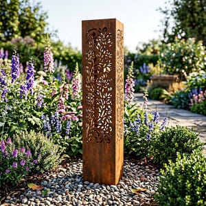 Boho Metal Garden Column Tall Planter Stake Eclectic Garden Sculpture Art