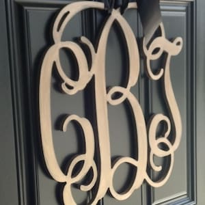 Monogram for Wreath Wall Decor Door Hanger For Wall Sign Initial - Cursive Font Made from Unfinished Wood - Perfect Gift for Weddings