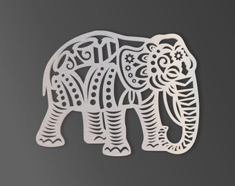 Tribal Elephant Metal Wall Art: Unfinished Steel Cutout