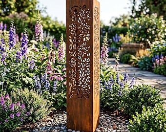 Boho Metal Garden Column Tall Planter Stake Eclectic Garden Sculpture Art