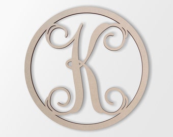 Wooden Monogram Letter "K" - Large or Small, Unfinished, Cursive Wooden Letter - Perfect for Crafts, DIY, Weddings - Sizes 1" to 42"