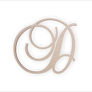 Letra de monograma de madera "D" - Letra de madera grande o pequeña, inacabada y cursiva - Perfecta para manualidades, bricolaje, bodas - Tamaños de 1" a 42"