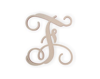 Wooden Monogram Letter "F" - Large or Small, Unfinished, Cursive Wooden Letter - Perfect for Crafts, DIY, Weddings - Sizes 1" to 42"