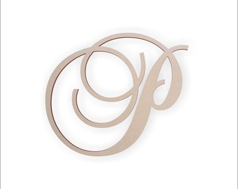 Cursive Wooden Letter P - Unfinished, Large or Small Sizes