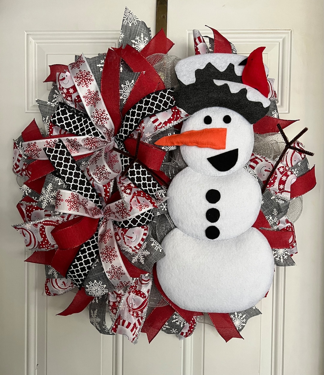 Snowman Wreath, Front Door Wreath, Winter Wreath, Deco Mesh Wreath ...