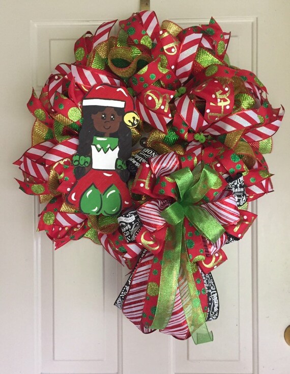Elf Deco Mesh Wreath Christmas Wreath Christ Black Elf Etsy