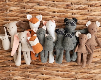 Kolekcja wzorów miniaturowych zwierząt leśnych, cyfrowe pobieranie w skali 1:12, lalka w rozmiarze domku dla lalek, dziecko, mama, brat, siostra, miękkie, pluszowe zwierzę