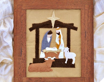 Nativity Applique Pattern, Wool applique, Christmas sewing pattern, Mary Joseph and baby Jesus, Bethlehem applique pattern, Christmas gift