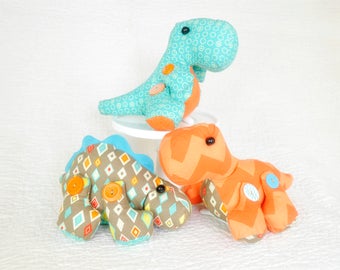 Patrón de costura de dinosaurio, T-Rex, Stegosaurus, Tyrannosaurus, Brontosaurio, patrón de costura para niños, juguete de peluche de dinosaurio, patrón de animal de peluche
