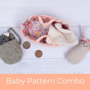 Miniature Baby Doll Sewing Pattern Set Tutorial DIY Dollhouse Digital Download 1:12 scale  doll Baby mama brother sister softie stuffed