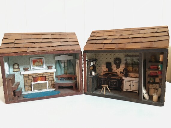 Price Reduced Primitive Rustic Miniature Cabin Dollhouse Etsy