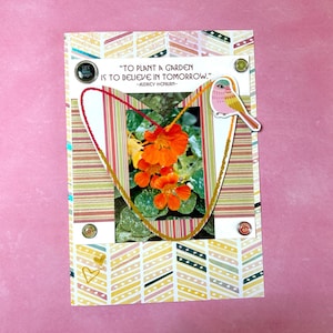 Inspirerende kaart voor tuinders: Oostindische kers bloem- en vogelontwerp - Plant a Garden, Believe in Tomorrow