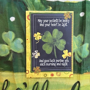 Carte porte-bonheur pour la Saint-Patrick avec bénédiction irlandaise - Design trèfle fait main pour de bons voeux