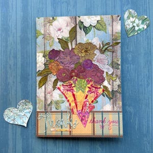 Tarjeta de agradecimiento con ramo de flores de acuarela: nota de agradecimiento floral hecha a mano para cualquier ocasión.