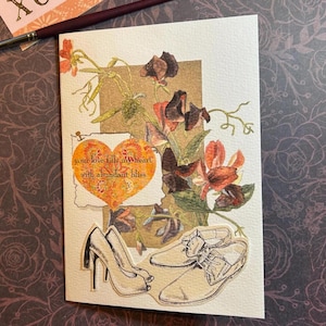 Biglietto d'auguri con cuore d'amore e felicità: motivo floreale dipinto a mano per San Valentino, anniversario o romanticismo