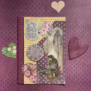Biglietto di auguri "Feel Better" con uccelli vintage e fiori di ciliegio - Collage "Illumina la tua giornata"