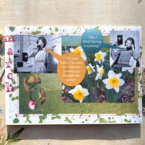 Vintage carte d'anniversaire de mars avec jonquilles - printemps rétro floral mois de naissance téléphone dames design