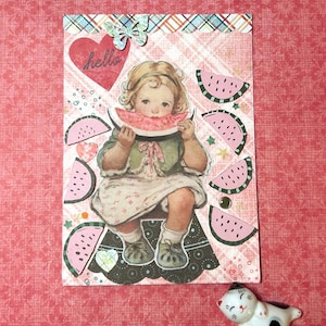 Carte d'amitié pastèque nostalgique : voeux d'inspiration vintage pour les fêtes d'été et les bonjours