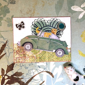 Pet Love VW Käfer Grußkarte - entzückender Hund im Oldtimer-Design für Tierbegeisterte