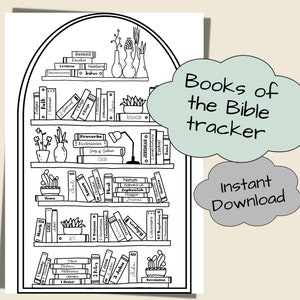 Books of The Bible Tracker, 66 Bible Books on the Shelf, Bible Reading Tracker, PDF file download