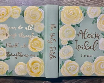 Custom Hand-Painted Bible: Personalized Floral Design